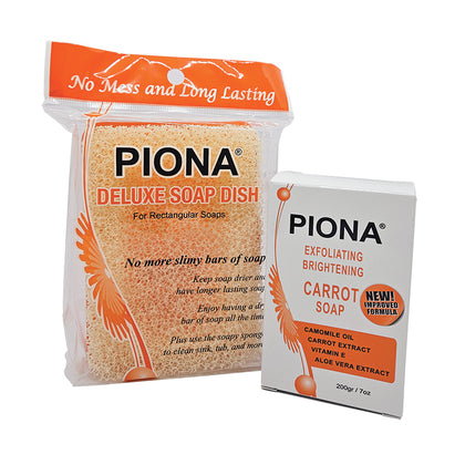 PIONA Exfoliating Brightening CARROT Soap & Deluxe Soap Dish SET