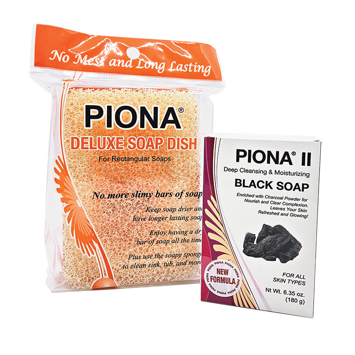 Piona II Deep Cleansing and Moisturizing Black Soap & Deluxe Soap Dish SET
