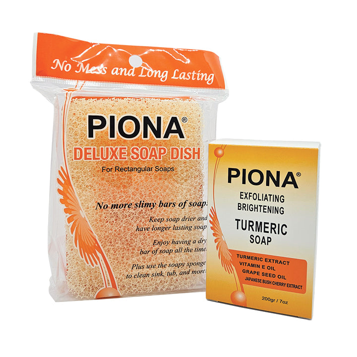 PIONA Exfoliating Brightening Turmeric Soap & Deluxe Soap Dish SET