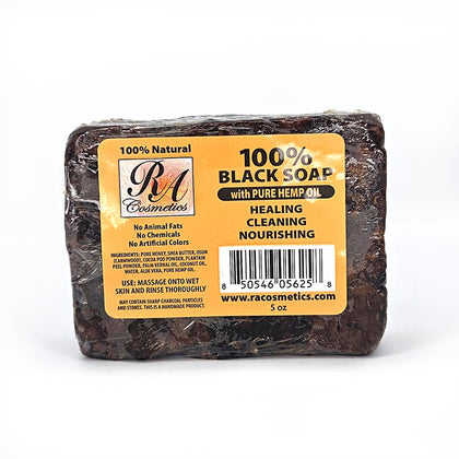 RA COSMETICS 100% African Black Soap Bar - Pure Hemp Oil